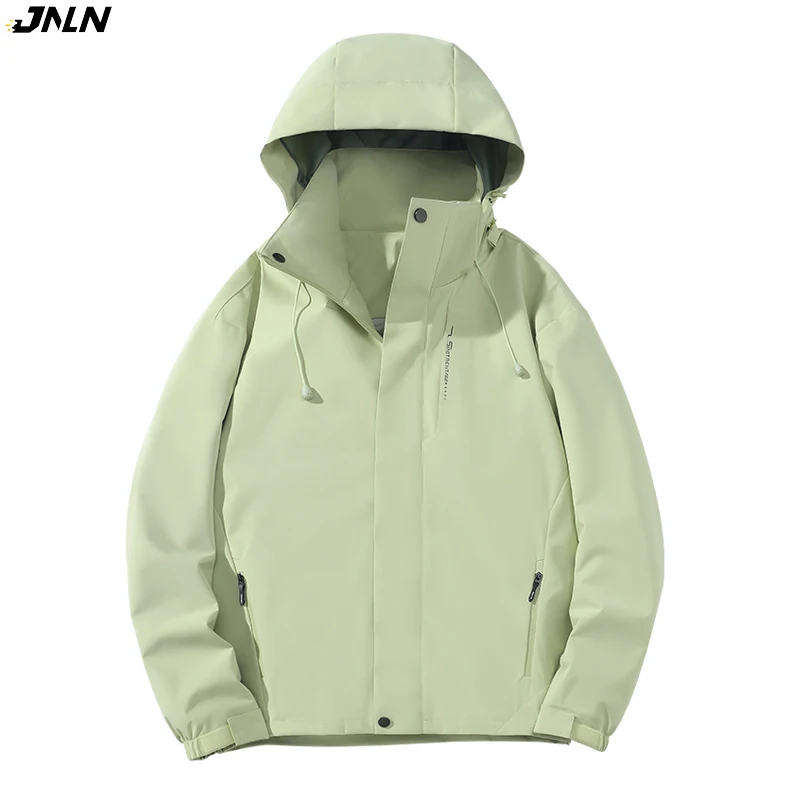 

JNLN Unisex Climbing Jackets Outdoor Waterproof Hiking Jacket Men Women Camping Trekking Windbreaker Removable Hat Rain Coat