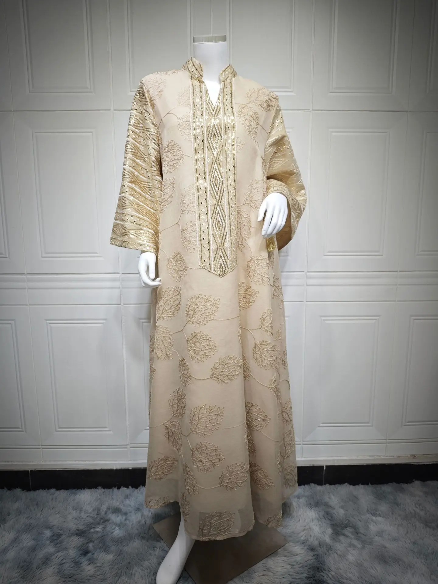 Zahraa Ramadan Dubai Embroidery Sequins Maxi Dress Dubai Casual Loose Abaya Muslim Woman Costume Dresses For Prom