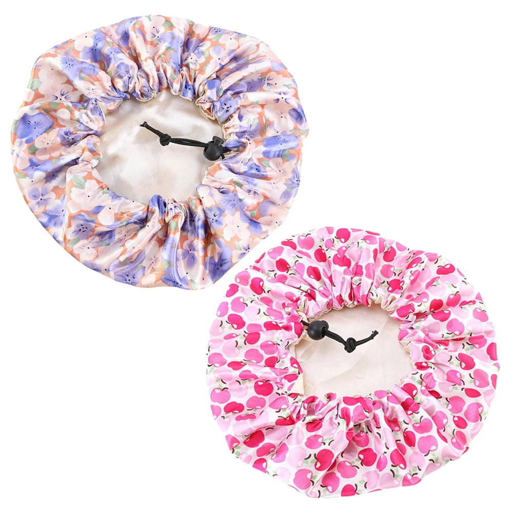 2 Pcs Child Shower Caps for Kids Baby Bonnets Children Sleeping Hat Printed