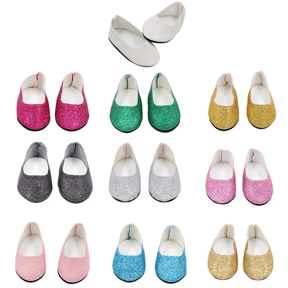 7CM Sequin Shoes for 18 Inch American Doll & 43CM Height Doll, Doll Shoes Clothes Handmade