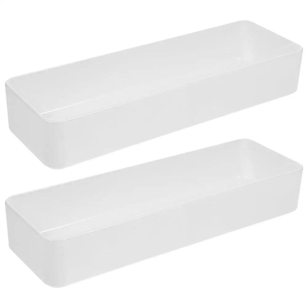 

2Pcs White Kitchen Storage Box PP Material Lightweight Cutlery Organizer Large Capacity Drawer Dividers M Size