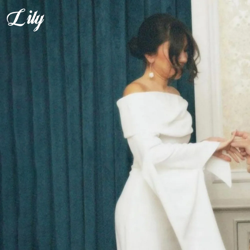 Lily blanc élégant robes de célébrité hors de l'épaule sirène robes de bal Satin dos fendu robe formelle pour femme personnalisé