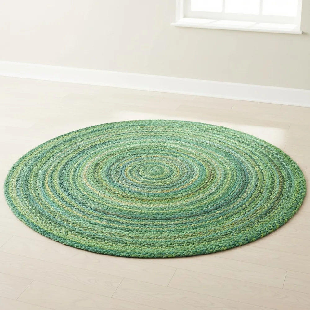 

Handmade Reversible Cotton Round Area Rug 3' Green Country Cottage Braided Design for Living Room Decor