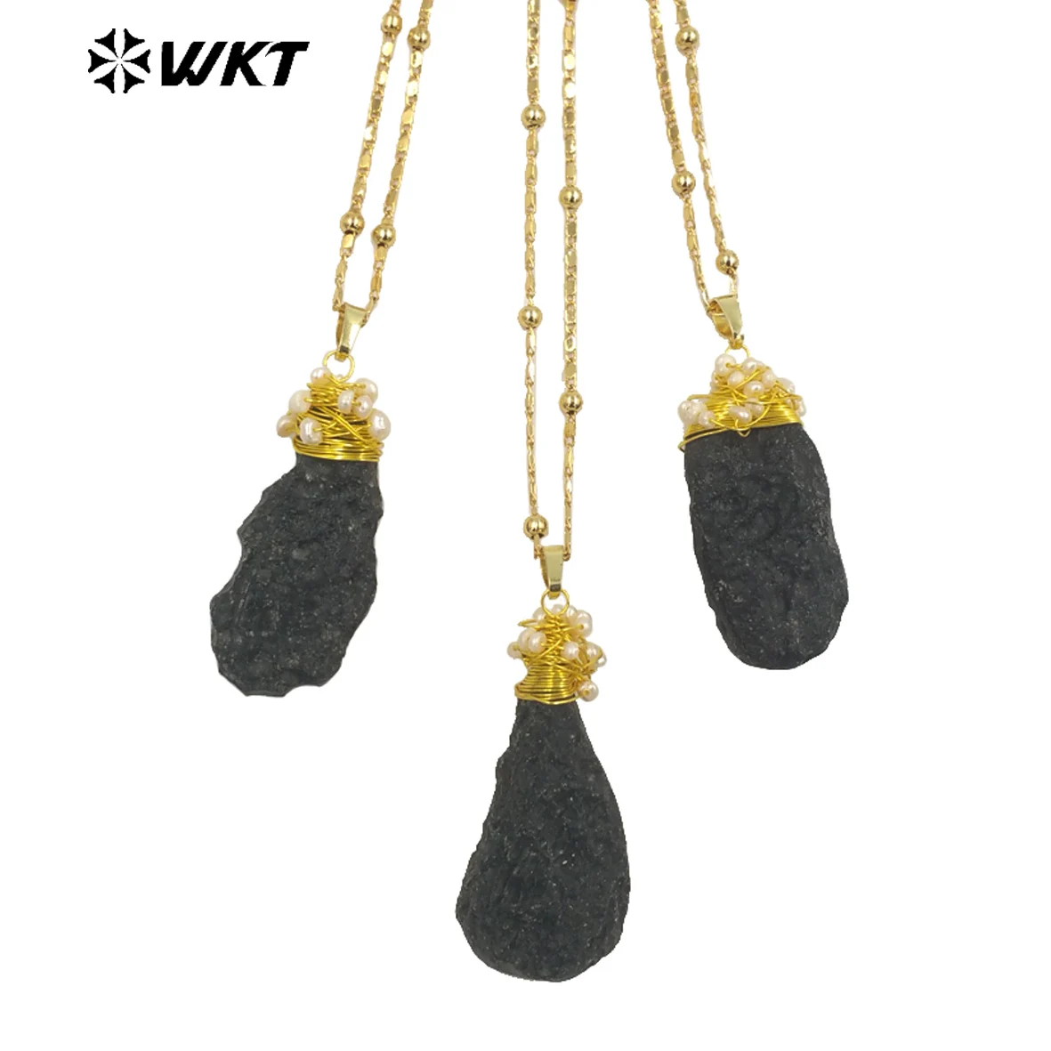 WT-N1426   WKT 2023 Advanced Design Black Meteorite Women Necklace Beads 18Inch Long Chain Beautiful Jewelry Black