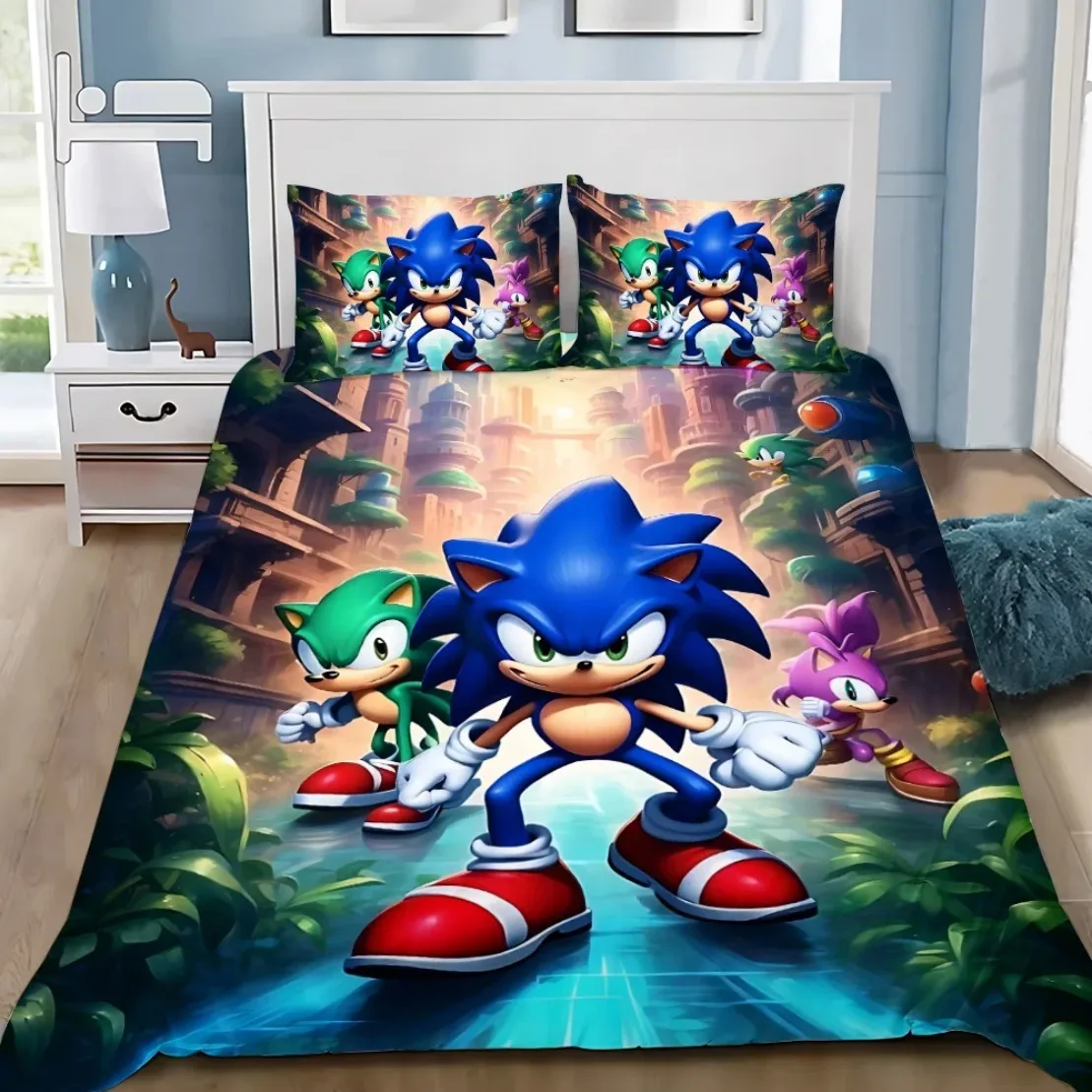 3D Exquisite Cartoon Hedgehogs Duvet Cover Pillowcase S-Sonics Bedding Set Adult Boy Girl Bedroom Decoration Youth Kids Girl Boy