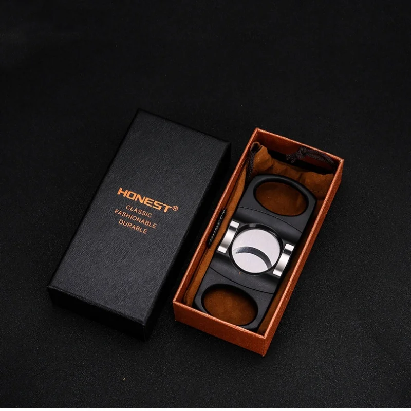 مقص السيجار قاطع السجائر الفولاذ المقاوم للصدأ ذو الحواف المزدوجة المحمولة سكين السيجار الحاد المثقوب #6