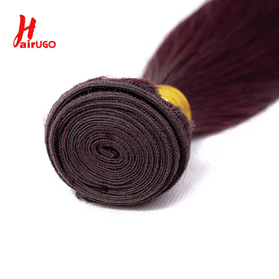 Burgurdy Straight Bundles With 4X4 Closure HairUGo 99J Three Bundles With Closure Brazilian Hair Remy Straight Human Hair Weave