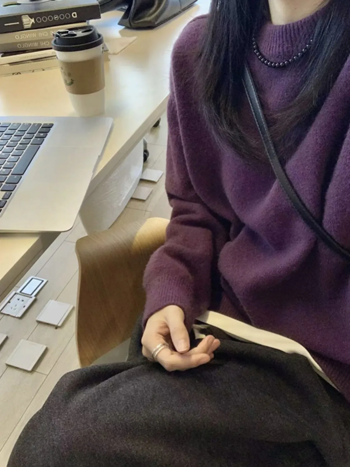 

Himalayan Flower Pattern Urban Commute Fashion Korean Style Loose Thickened round Neck Sweater Purple Warm Overhead Knitwear