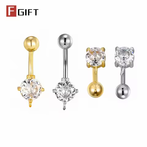14G Zircon Belly Button Ring Jewelry DIY Supplies 18K Gold Plated Silver Color Navel Bar with Hook Belly Jewelry Making Findings