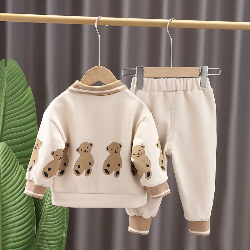 Baby Boy Clothes 2 to 3 Years Turn-down Collar Cartoon Printed Long Sleeved Hoodies Pants Infant Kids Bebes Tracksuits Outfits