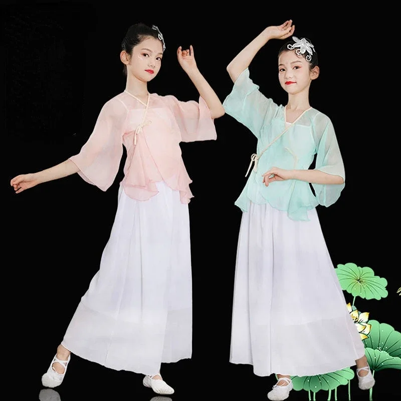 

Classical Dance Costume Girls National Hanfu Clothing Ancient Yangko dance wear Chiffon Traditional Dance Practice Clothes