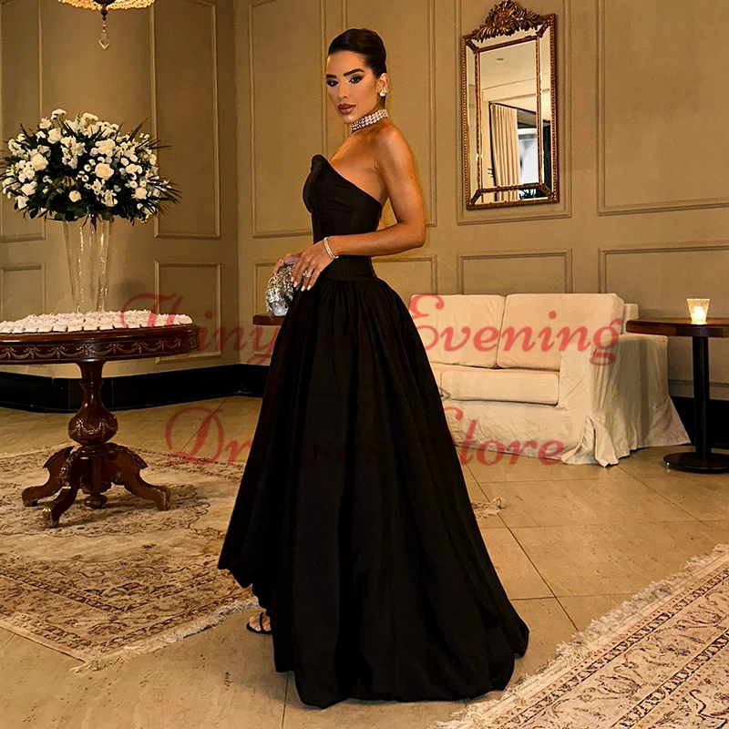 Thinyfull Black A-Line Prom Evening Dresses Saudi Arabia Strapless Satin Party Dress Women Night Cocktail Prom Gowns Plus Size