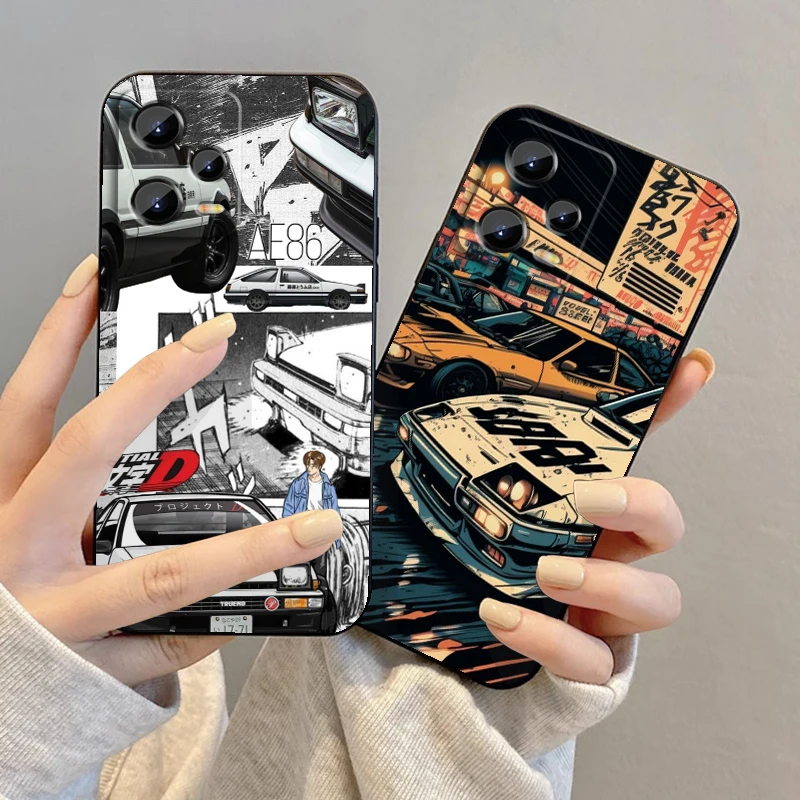 Anime Initial D Car Comics For Xiaomi Redmi Note 13 12R 12 12S Turbo 11 11T 11S 10 10S Pro Plus 5G Black Soft Phone Case image 2