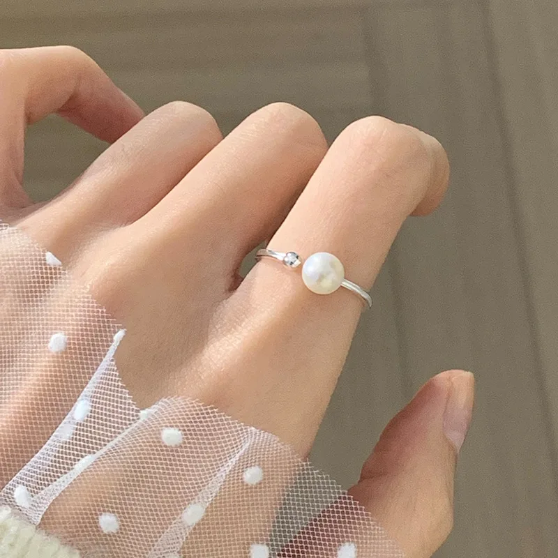 PANJBJ 925 Sterling Silber Perle Unregelmäßigen Ring für Frauen Shell Überlappende Hohl Süße Design Schmuck Geschenk Dropshipping – Detail 38