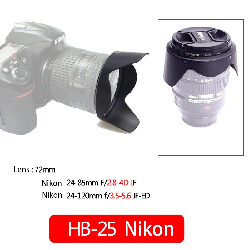 Nikon HB-25 Hood 24-85mm F2.8-4D/24-120mm f/3.5-5.6 Lens 72mm SLR Camera Accessory Sunshade