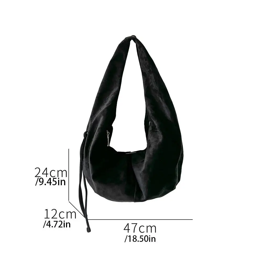 حقيبة يد مقاومة للماء من جلد الغزال حقيبة كتف سعة كبيرة بلون سادة حقيبة هلال للسيدات على الطراز الكوري حقيبة هوبو عصرية للفتيات