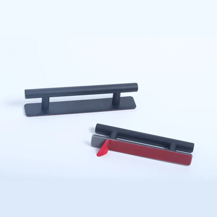 قطعة واحدة من مقبض أسود فضي اللون من الفولاذ المقاوم للصدأ لخزانة الملابس ومقابض الأبواب بدون ثقب مع شريط قوي على الوجهين #4