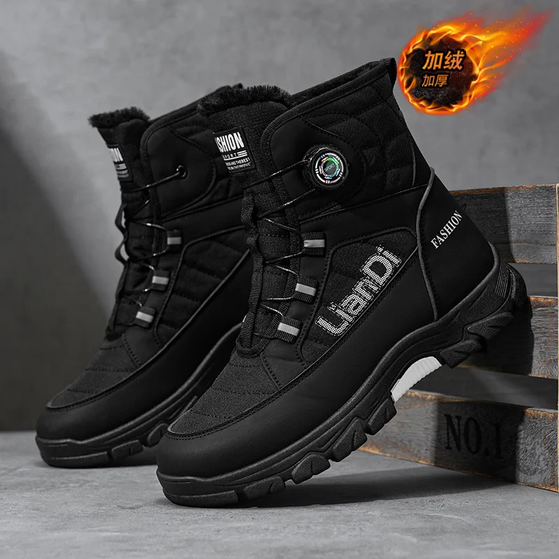 2026 Winter Thick Bottom Snow Boots For Men Warm With Flush Ankle Boots Man Rotating Button Short Boots Fashion High Top Shoes