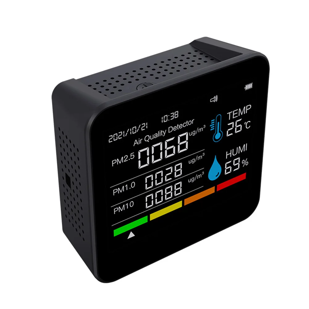 Multi-Sensor Air Meter for PM2.5 for pm1.0 PM10 TVOC Temperature Humidity Monitoring with 2000mAh Battery and Data Logging