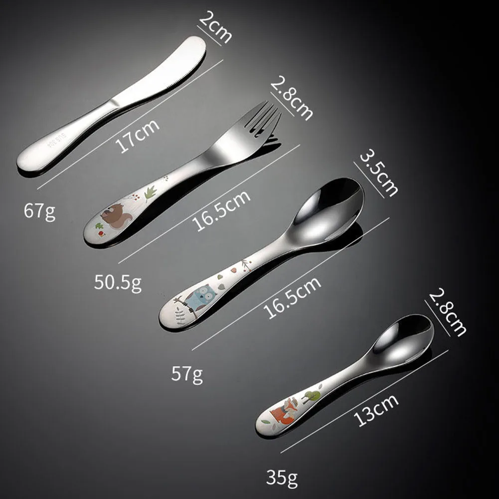 Stainless Steel Cutlery Cartoon Pattern Carving Children Tableware Spoon Fork Set Baby Flatware Feeding Utensils for kitchen