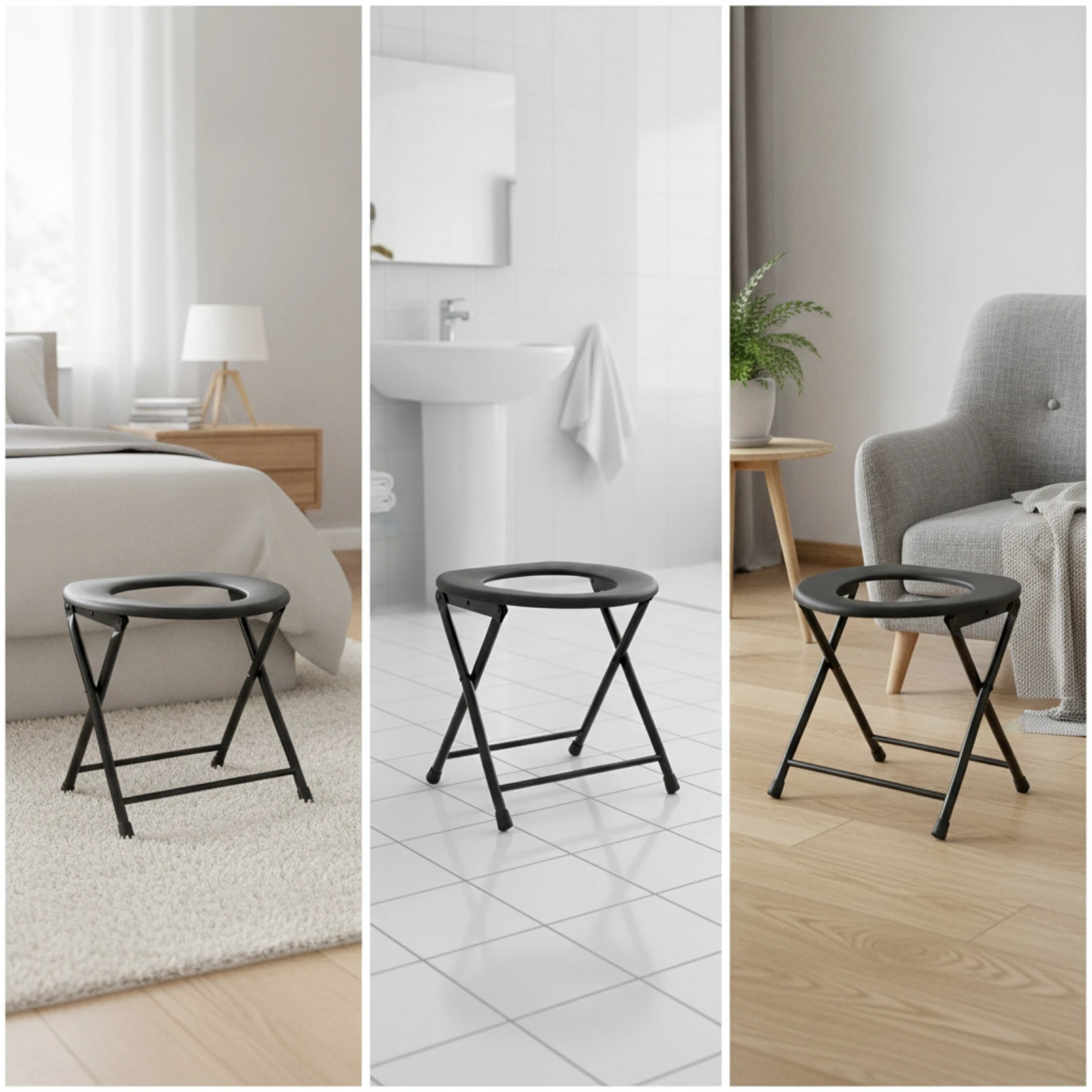 Portable Commode Chair Compact Toilet Chair with Padded Seat Foldable Toilet Stool Stable for Elderly, Bathroom, Home Care