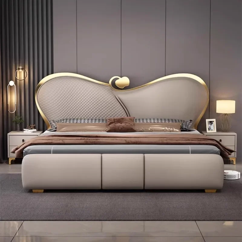 

150x200cm 180x200cm 220x220cm Queen Size Bed Frame Simple Leather Double Luxury Wedding Bedroom Furniture Double Bed 2 People