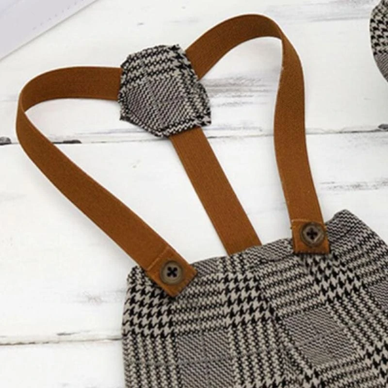 

J15U Trendy Newborn Baby Boys Photography Accessories Gentleman Overalls with Hat Set Fashionable Costume for Boys Gift