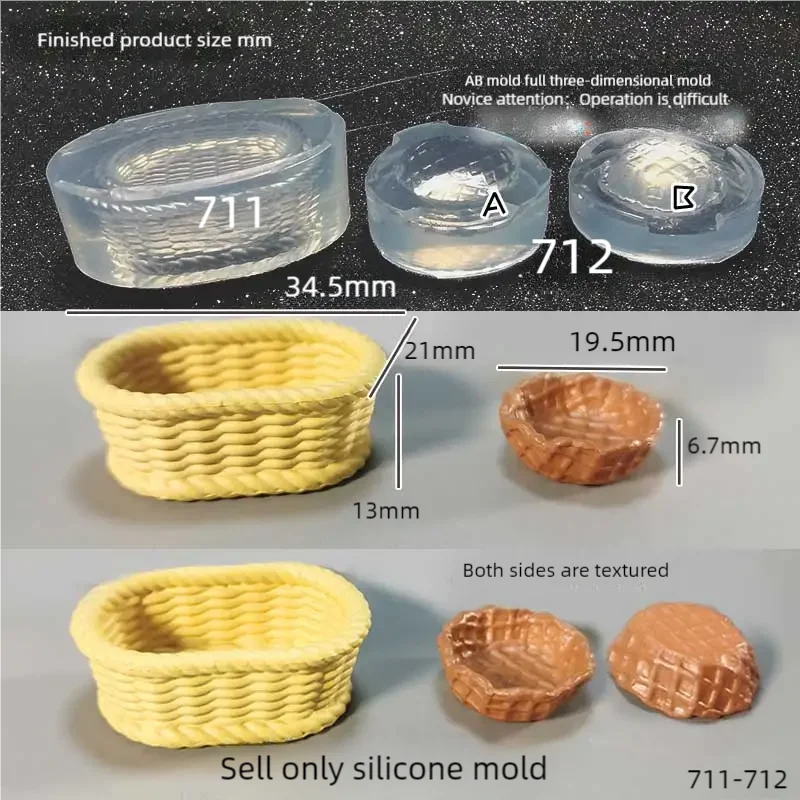 DIY Handcraft Mini Rattan basket Epoxy Resin Mold Food Play Miniature Pinching Mould Epoxy Resin Mold UV Resin Moldse