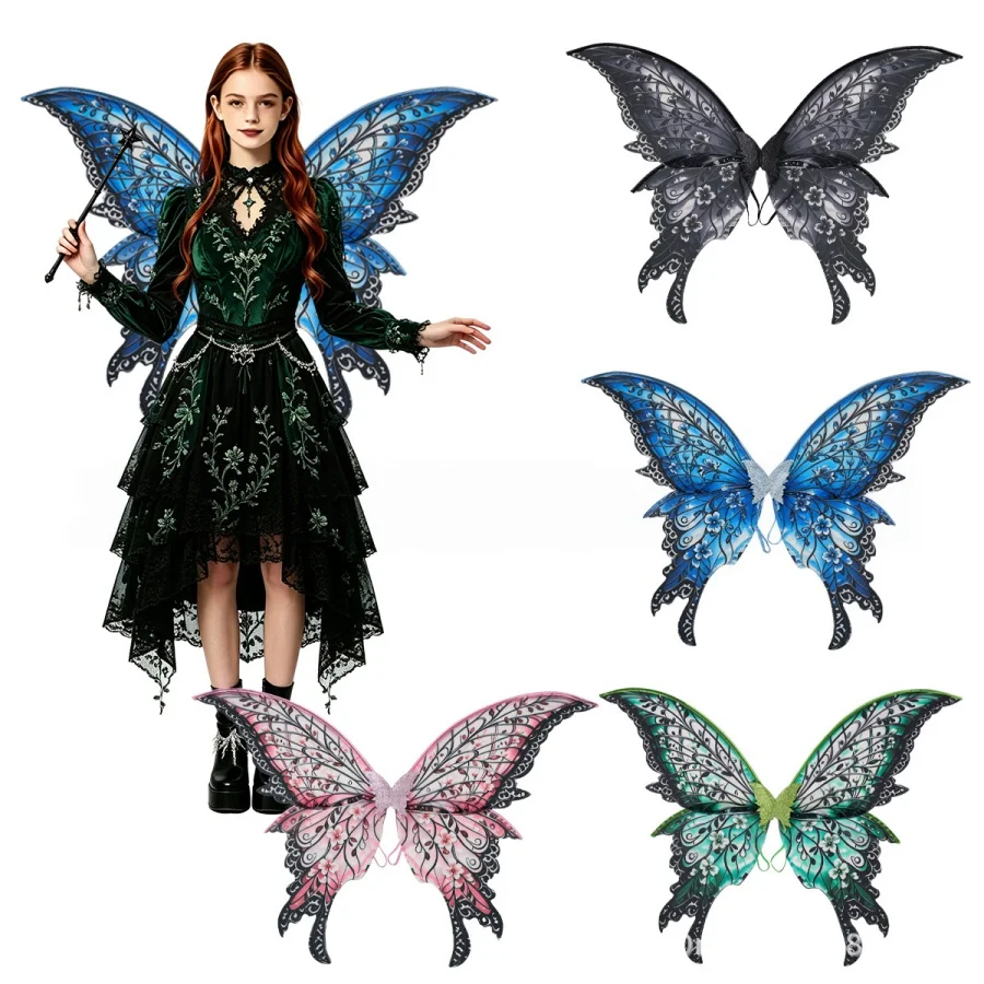 Oversized Black‑Edge Colorful Butterfly Wings, Fairy Elf Angel Wings, Halloween Cosplay Holiday Party Dress‑up Prop