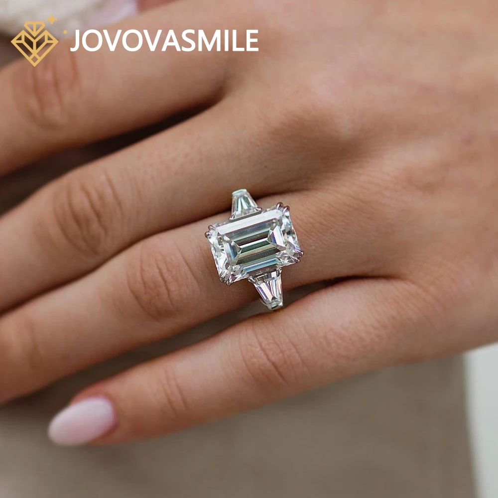 

JOVOVASMILE Moissanite Engagement Ring Diamond Original 18k Gold 10 Carat 14x10mm Emerald Flanking Tapered Baguette Accessory