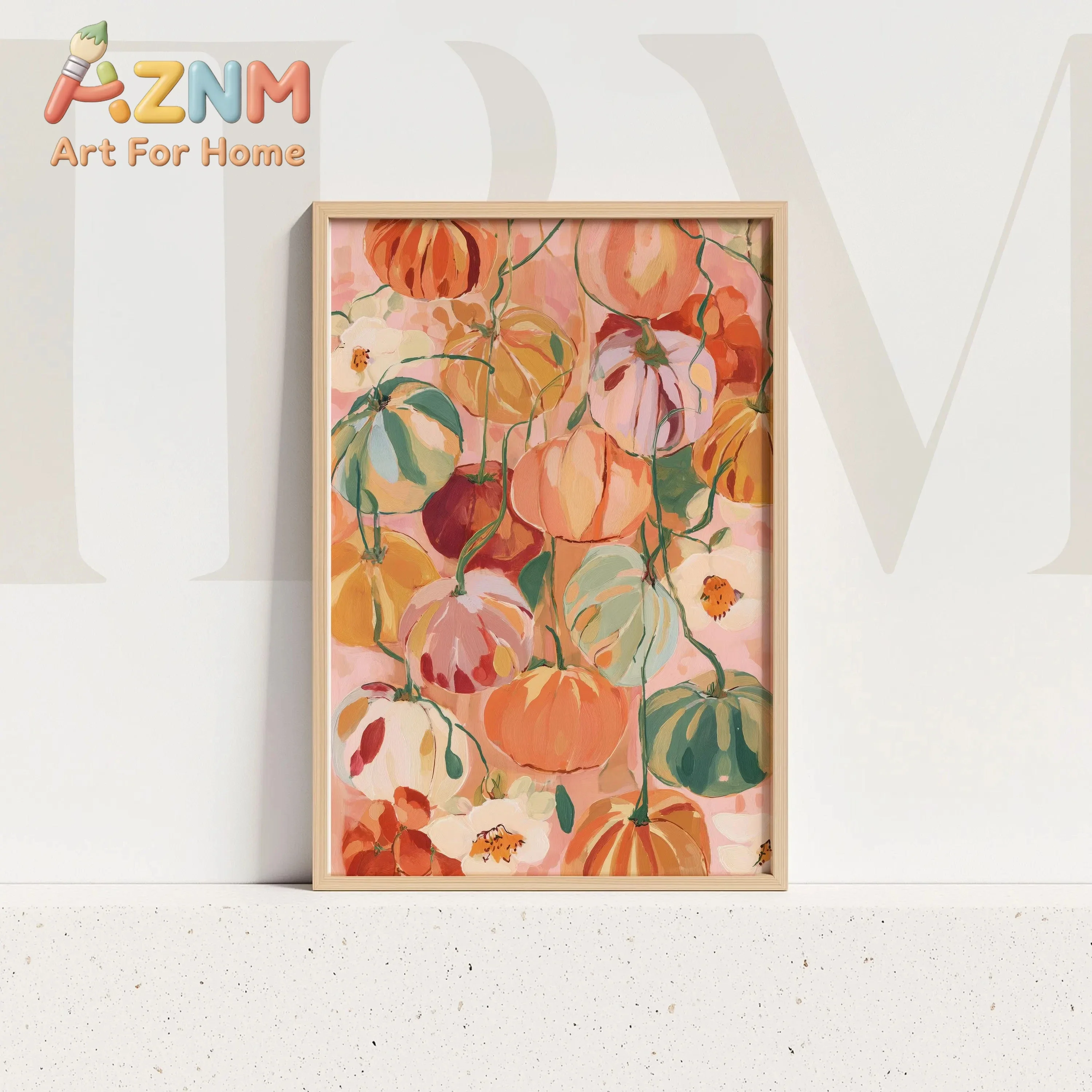 Fall Floral Painting , Ghost in Garden Autumn Botanical Wall Print, Warm Nature Inspired Artwork Harvest Season Home Decor
