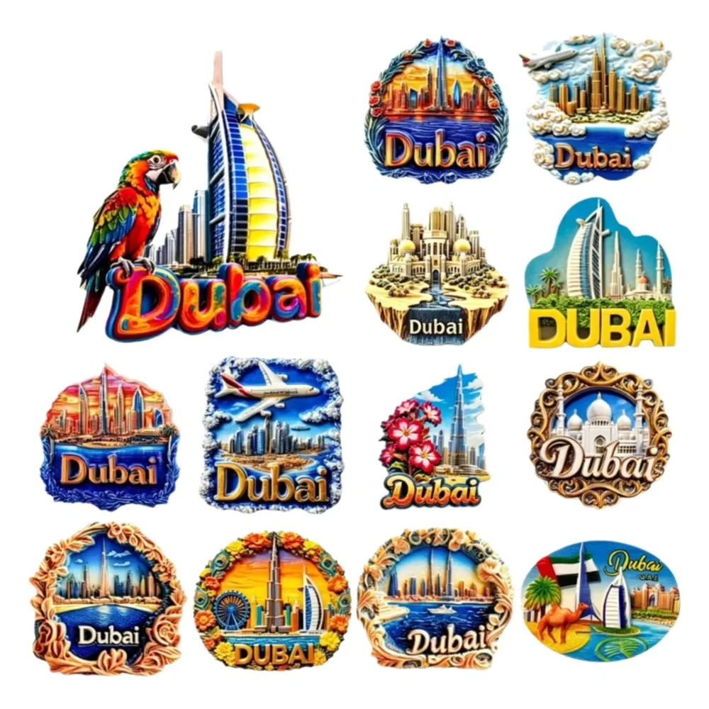 Imán de Resina 3D para Refrigerador de Dubái, Emiratos Árabes Unidos, Burj Khalifa, Burj Al Arab, Recuerdo de Viaje, Decoración para el Hogar y la Cocina, Regalo