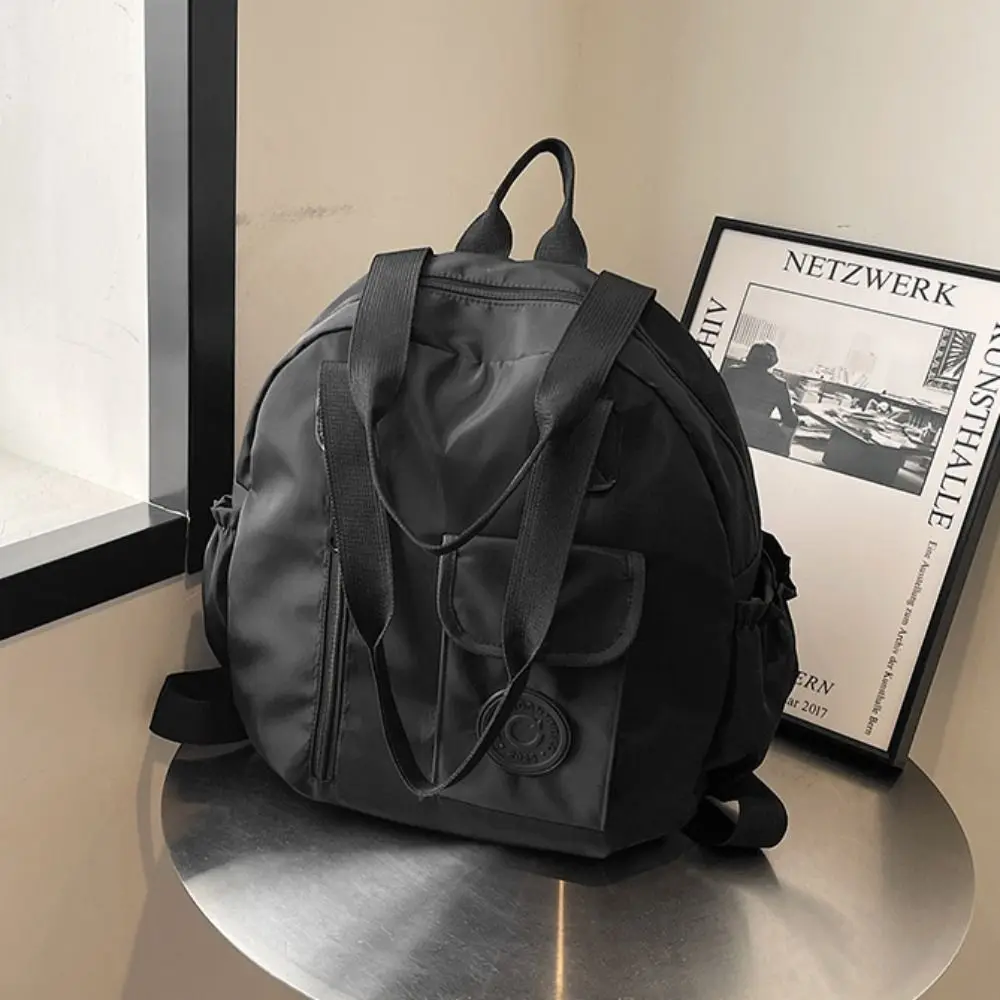 Zaino da nuoto in nylon stile coreano Borsa a tracolla di forma rotonda in tinta unita di grande capacità Borsa da fitness in nylon con design di nicchia da donna