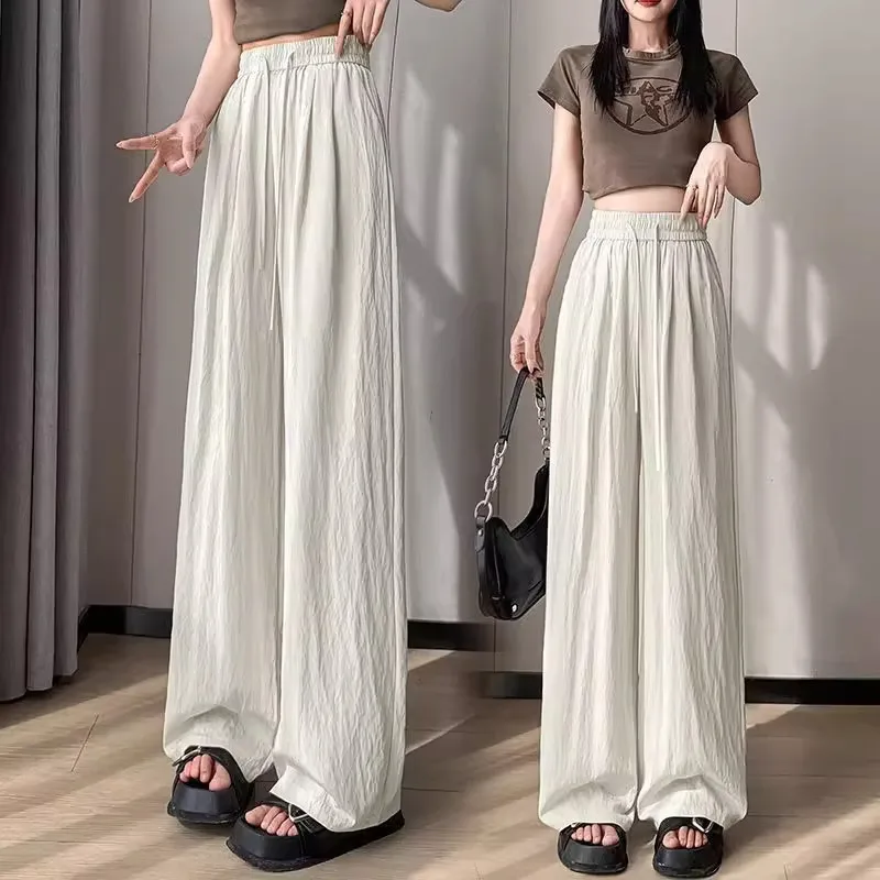 Premium Feel Quick Dry Pleated Sakamoto Pants Women's Thin Loose Versatile Wide Leg Summer Ice Silk Drapey Straight Long Trou...