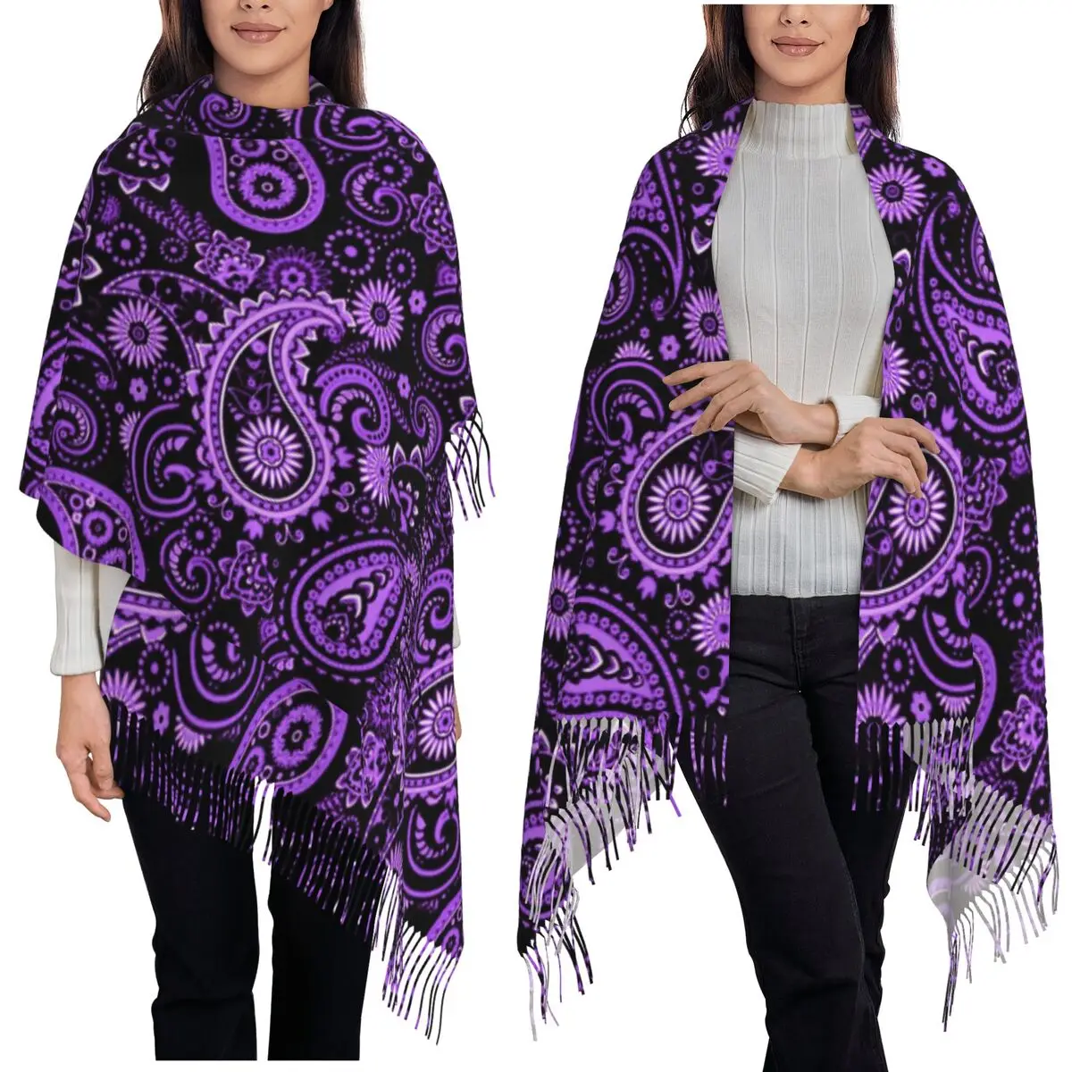 

Colorful Paisley Black Pattern Scarf Tassel Scarves Women Soft Warm Shawls and Wraps Long Fall Winter Shawl Wrap