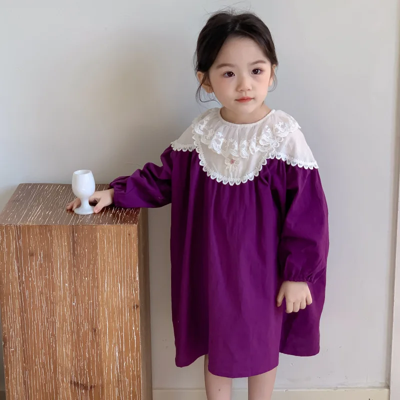 

Girl Dress South Korea Girls Dress 2024 Spring and Autumn New Dress Baby Royal Style Children Fashion Lace Princess Dresses