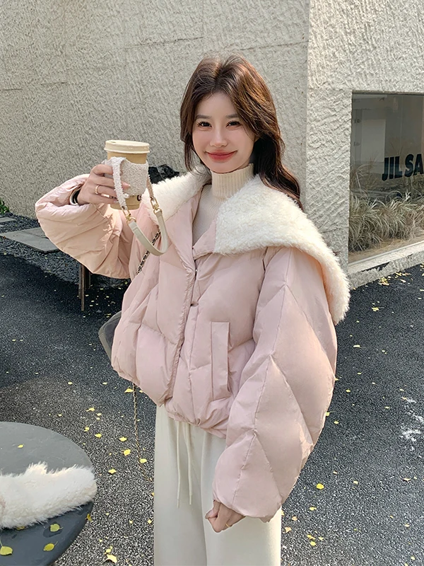 

Розовая пуховая куртка с пушистым воротником, женская модная теплая верхняя одежда, зима 2025, новая модель, стандартный крой