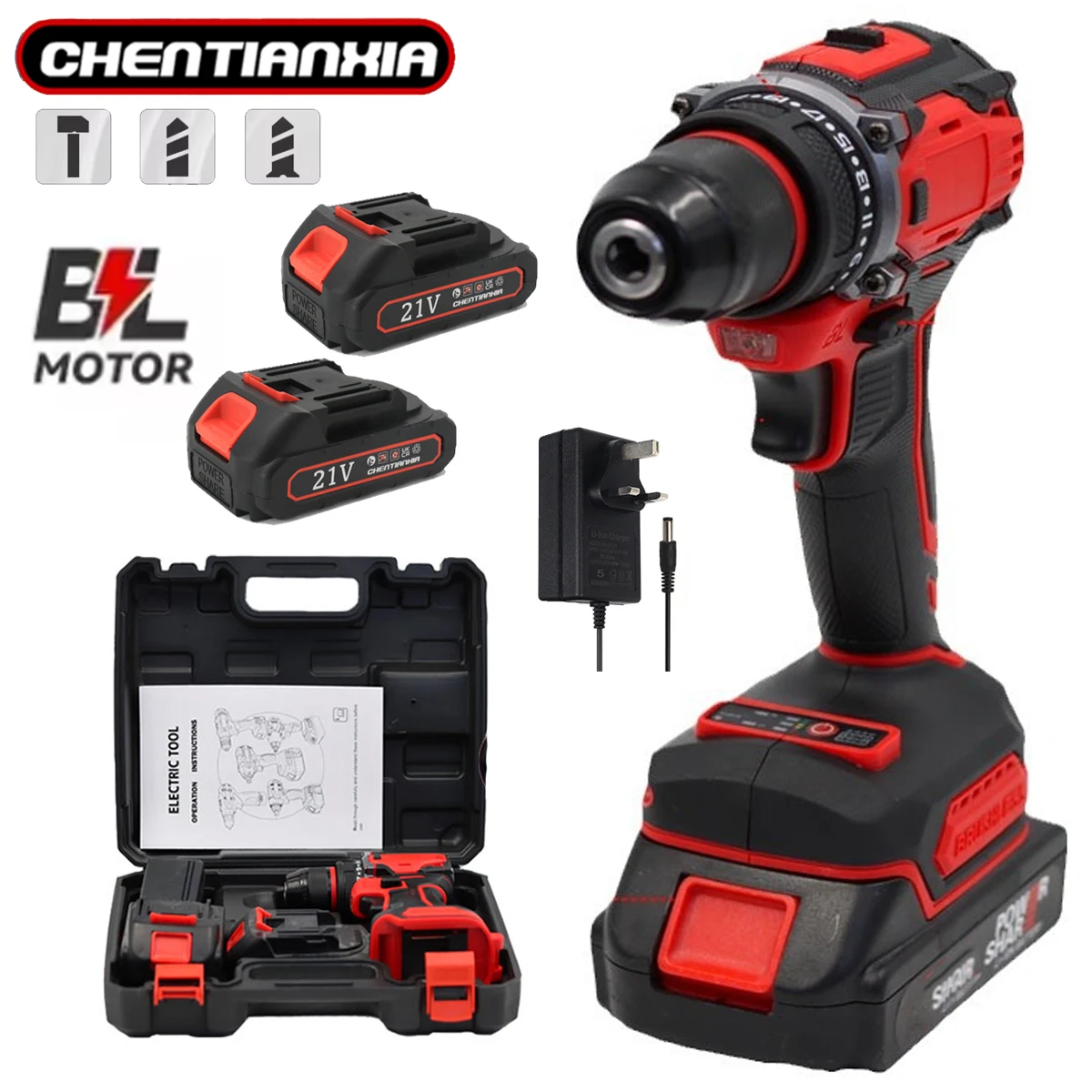 2 Battery 21V Cordless Drill Combi Driver High Power Electric Screwdriver Set UK