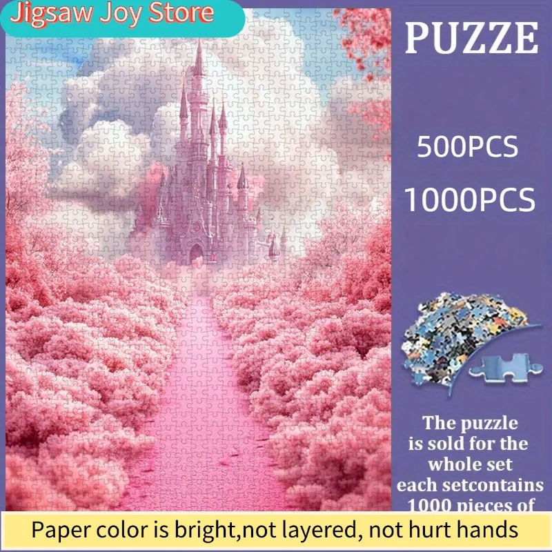 

500/Disney Puzzle, DIY Paper Puzzle, Dreamy Pink Castle with Cherry Blossom Forest - Pink Castle, Cherry Blossoms, Fantasy Sc