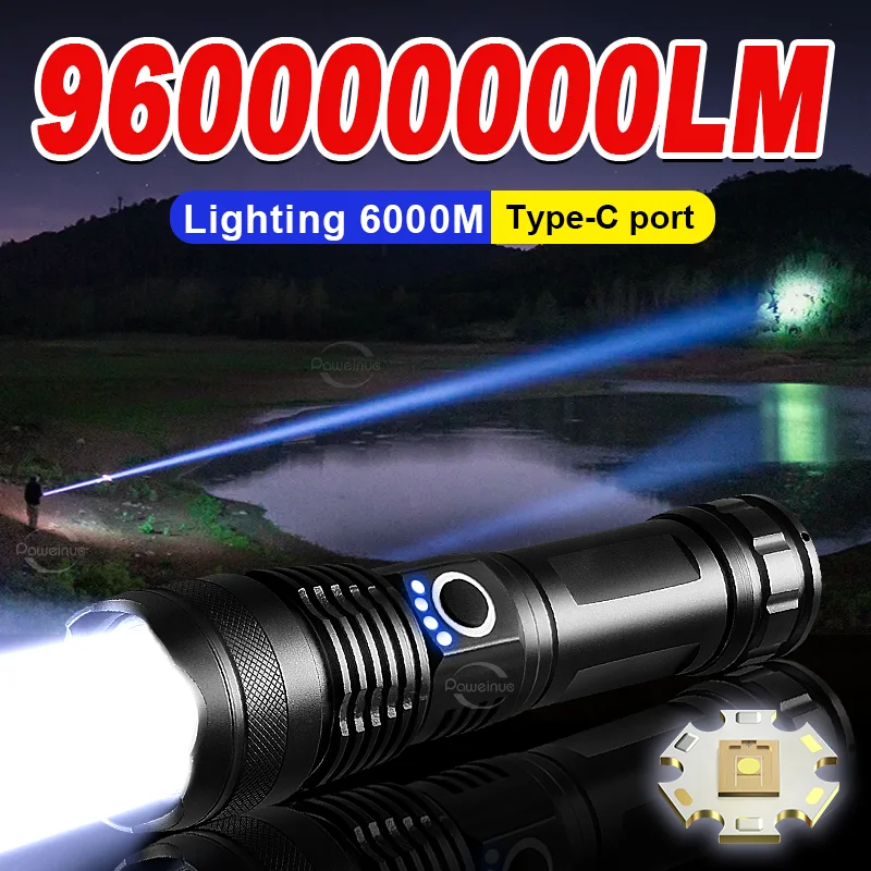 

Новый сверхъяркий светодиодный фонарь 2026 года, перезаряжаемый портативный светильник 960000000 лм, мощный тактический фонарь для активного отдыха и кемпинга