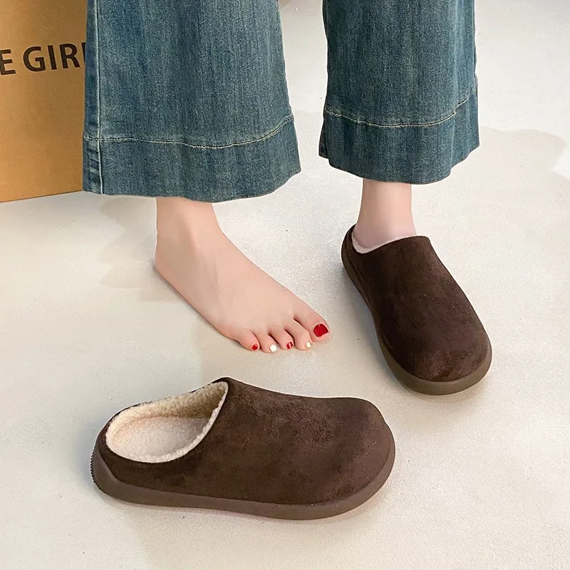 

New Versatile Soft-Soled 2025 Winter Fleece Semi-Padded Burken Shoes Warm Women'S Cotton Slippers