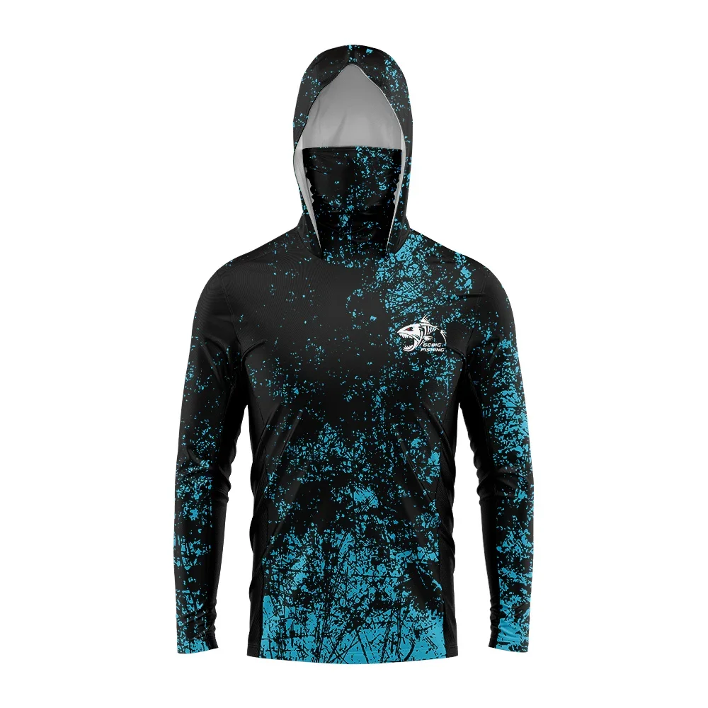 Herren Angelhemd mit Kapuze und Gesichtsbedeckung, Camo-Print, UPF50+ Sonnenschutz, schnelltrocknend, atmungsaktiv, für Outdoor- und Strandsport. – Detail 9