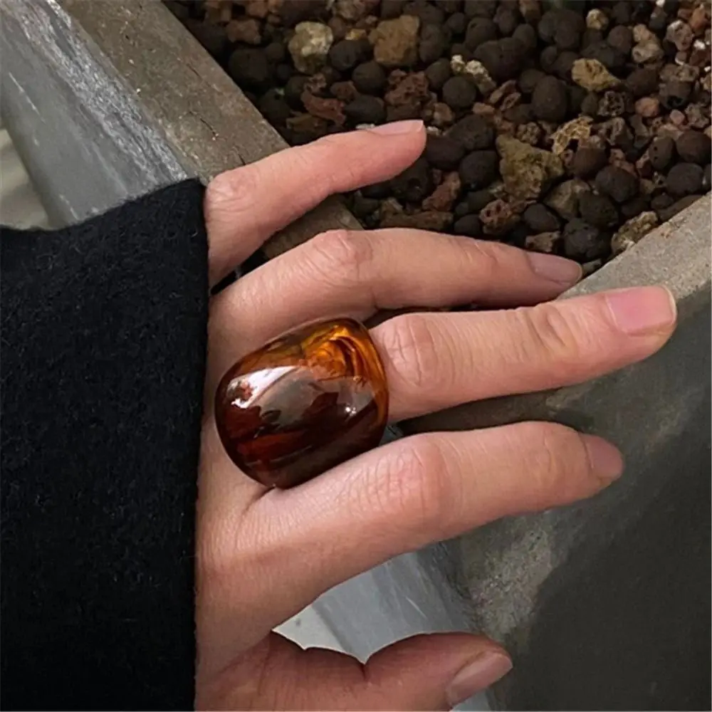 New Geometric Wide Face Chunky Ring Vintage Resin Large Finger Rings Exaggerated Gift Accessories Punk Jewelry image 3