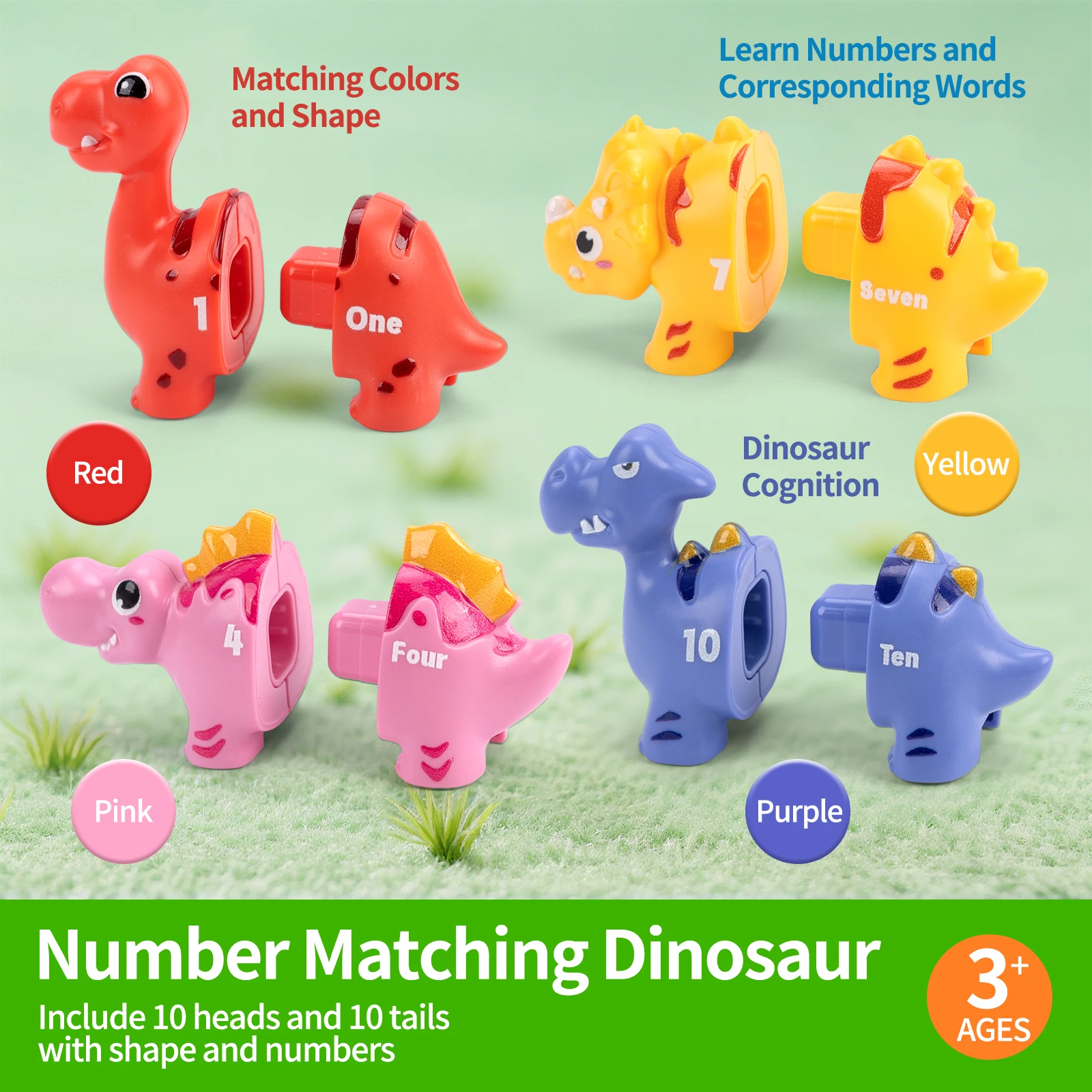 Gioco di abbinamento di dinosauri Giocattolo Numero e lettera abbinata Ordinamento dei colori Abilità motoria fine Giocattolo sensoriale Montessori Per i più piccoli per i regali dei bambini