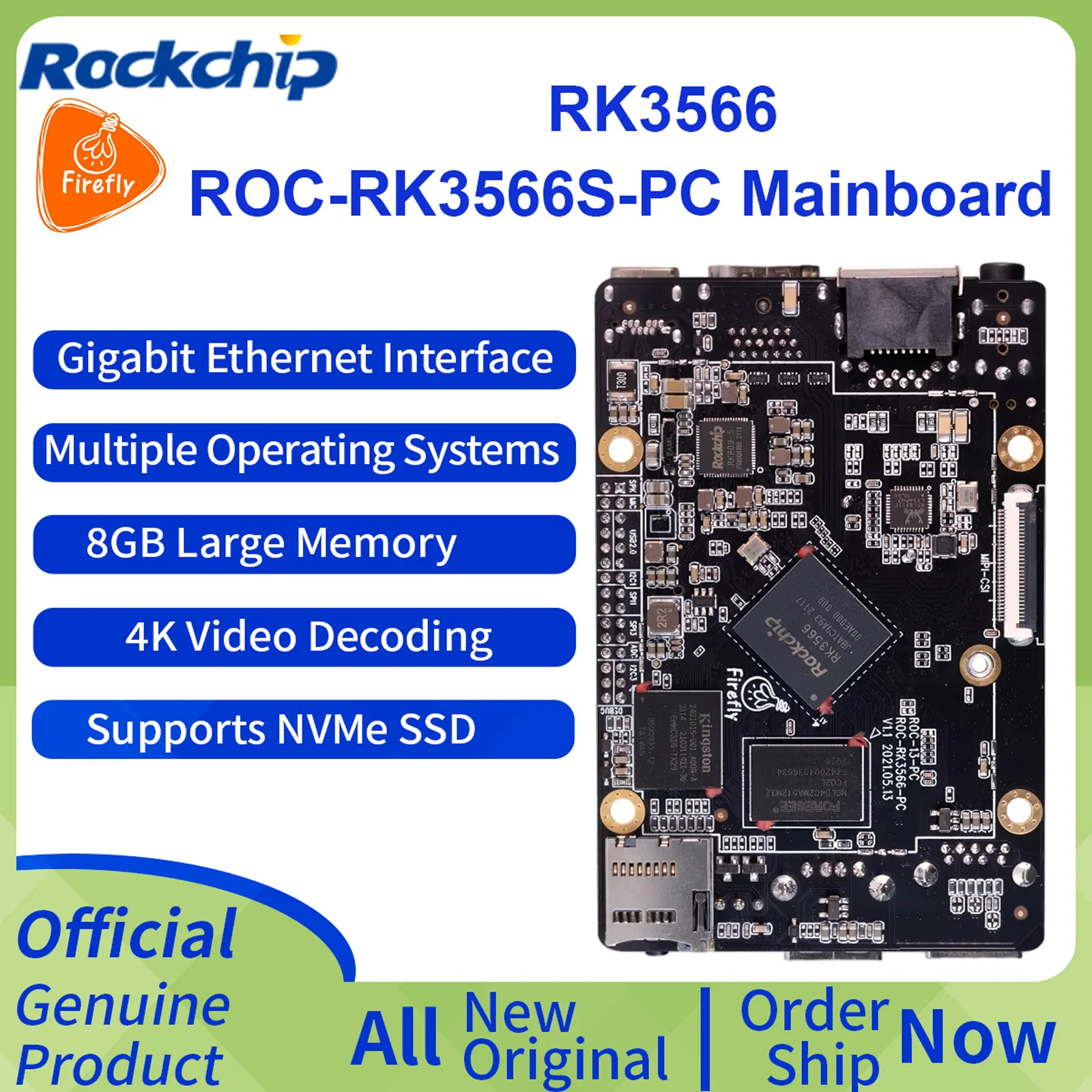 Firefly ROC-RK3566-PC Quad-Core ARM Mini Single Board Computer RockChip RK3566 SOC for DIY Electronics And Programming