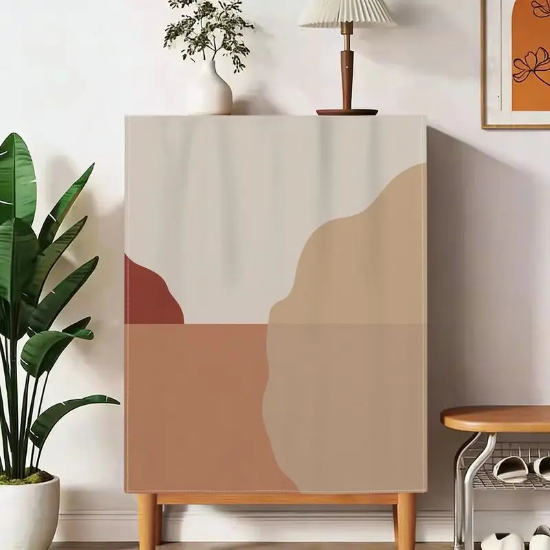VIKAMA Cabinet Door Curtain Morandi Abstract Print Dresser Cover for Kitchen TV Stand Cupboard Storage Cabinet Nordic Decor