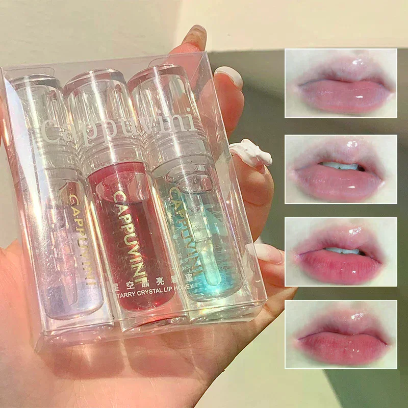 Cappuvini Transparent Crystal Jelly Lip Gloss Shiny Clear Mirror Moisturizing Lip Balm Glitter Liquid Lipstick Lip Oil Lip Tint