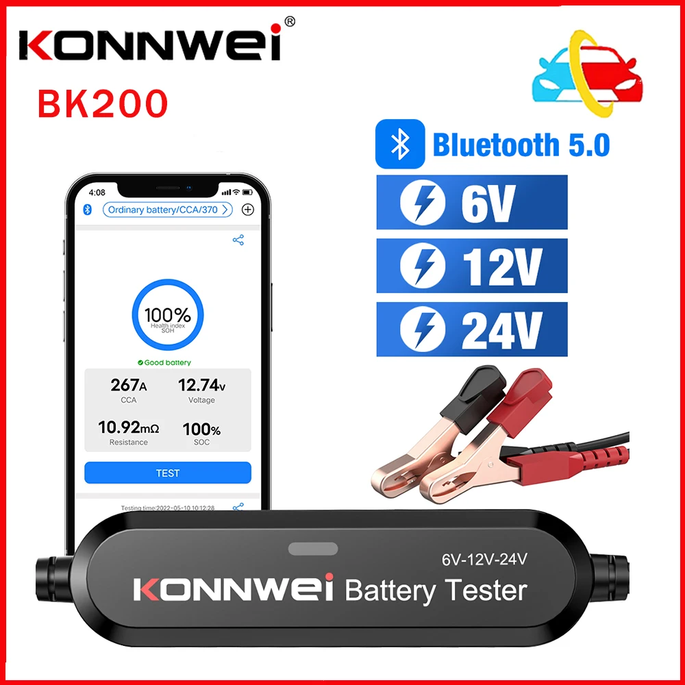 KONNWEI BK200 PK KW650 KW510 Tester analizatora akumulatora Bluetooth 6V 12V 24V Auto motocykl ciężarówka ładowanie narzędzie testowe rozruchu