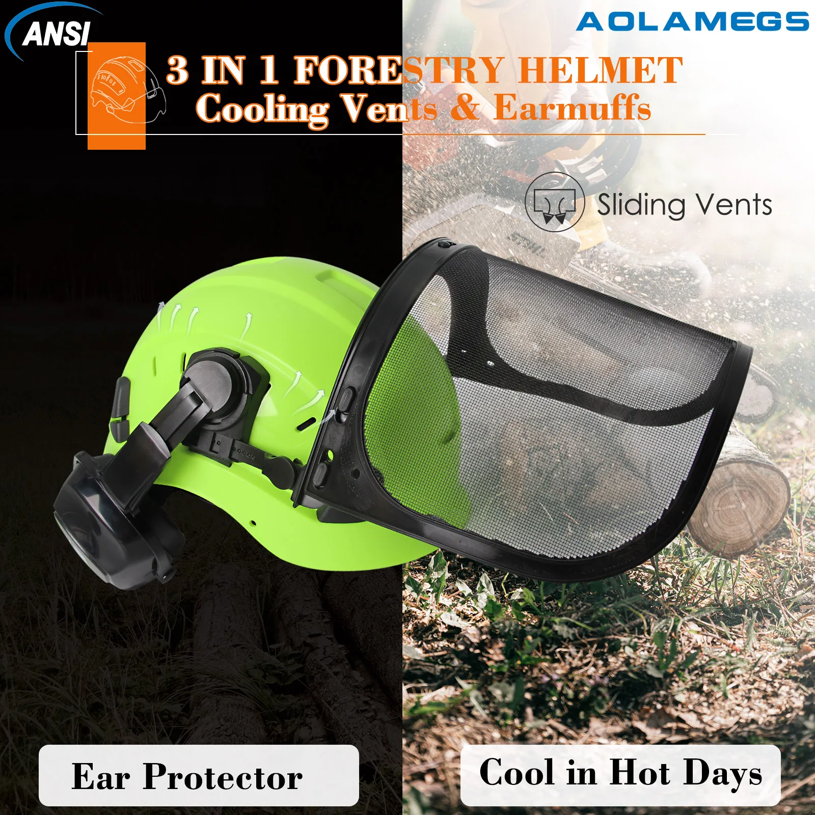 Protective Full Face Mesh Shield Mask Forestry Chainsaw Safety Helmet Brushcutter Trimmer Protective Hard Hat with Ear Defenders