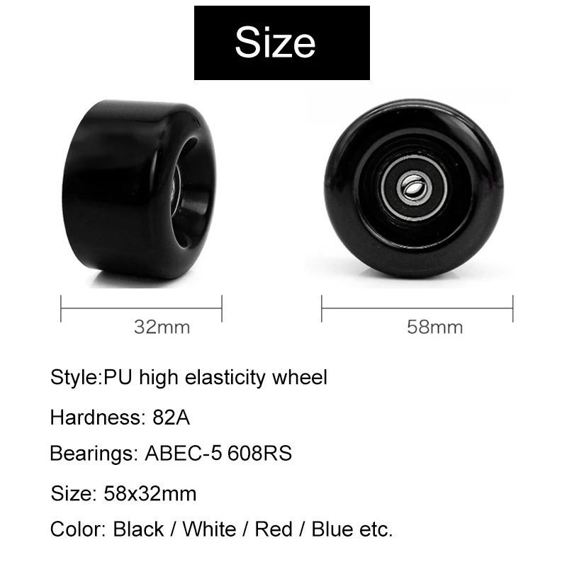 4 PCS Quad Roller Skates Rubber Wheels, 82A 58x32mm Roller, High-resilience ABEC-5 Bearing Urban Street Indoor Skating Roller